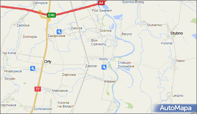 mapa Niziny gmina Orły, Niziny gmina Orły na mapie Targeo