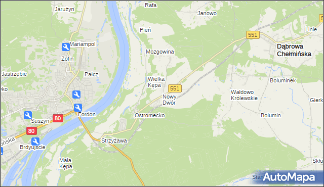 mapa Nowy Dwór gmina Dąbrowa Chełmińska, Nowy Dwór gmina Dąbrowa Chełmińska na mapie Targeo