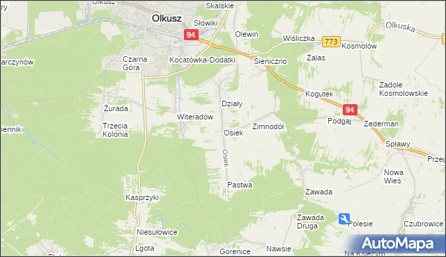 mapa Osiek gmina Olkusz, Osiek gmina Olkusz na mapie Targeo