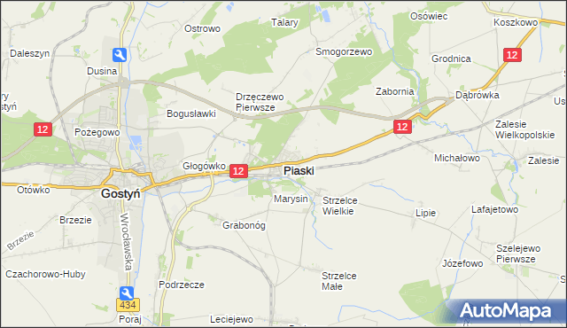 mapa Piaski powiat gostyński, Piaski powiat gostyński na mapie Targeo