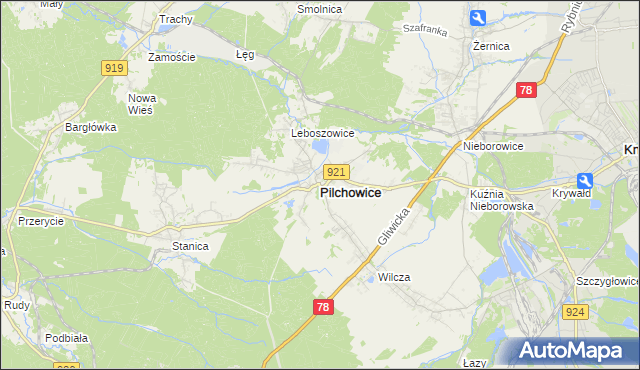 mapa Pilchowice powiat gliwicki, Pilchowice powiat gliwicki na mapie Targeo