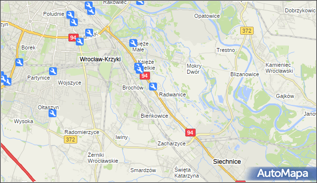 mapa Radwanice gmina Siechnice, Radwanice gmina Siechnice na mapie Targeo