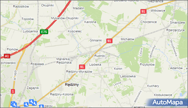 mapa Rudniki gmina Rędziny, Rudniki gmina Rędziny na mapie Targeo