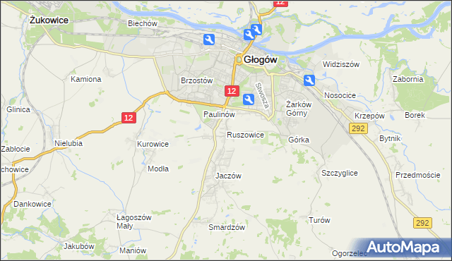 mapa Ruszowice gmina Głogów, Ruszowice gmina Głogów na mapie Targeo