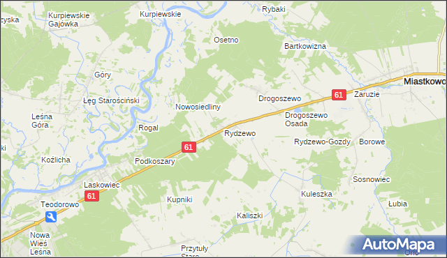 mapa Rydzewo gmina Miastkowo, Rydzewo gmina Miastkowo na mapie Targeo