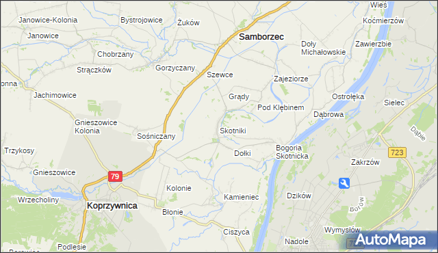 mapa Skotniki gmina Samborzec, Skotniki gmina Samborzec na mapie Targeo
