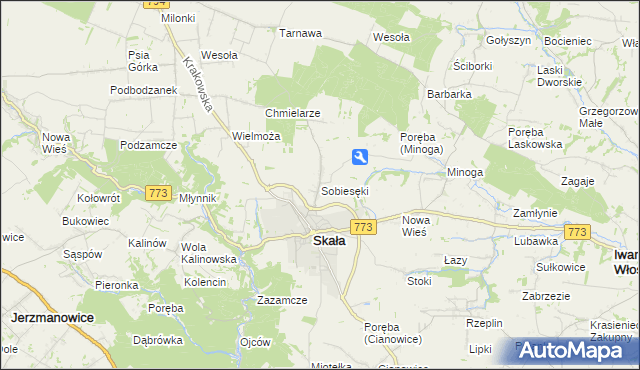 mapa Sobiesęki gmina Skała, Sobiesęki gmina Skała na mapie Targeo