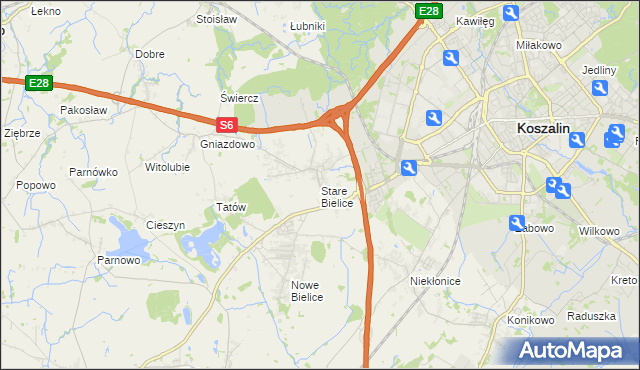 mapa Stare Bielice gmina Biesiekierz, Stare Bielice gmina Biesiekierz na mapie Targeo