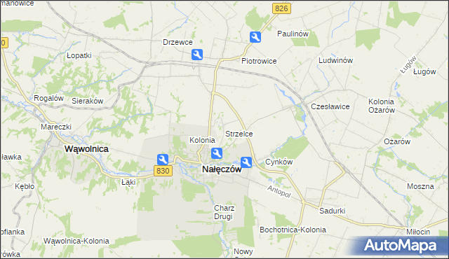 mapa Strzelce gmina Nałęczów, Strzelce gmina Nałęczów na mapie Targeo