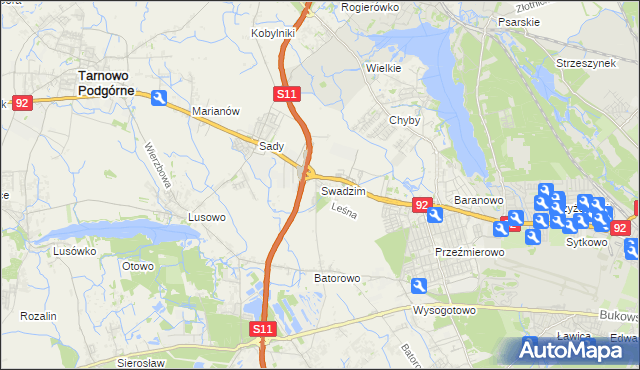 mapa Swadzim gmina Tarnowo Podgórne, Swadzim gmina Tarnowo Podgórne na mapie Targeo