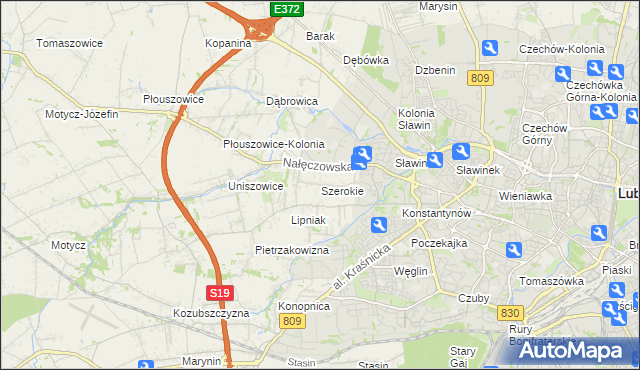 mapa Szerokie gmina Konopnica, Szerokie gmina Konopnica na mapie Targeo