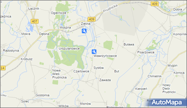 mapa Wawrzyńcowice, Wawrzyńcowice na mapie Targeo