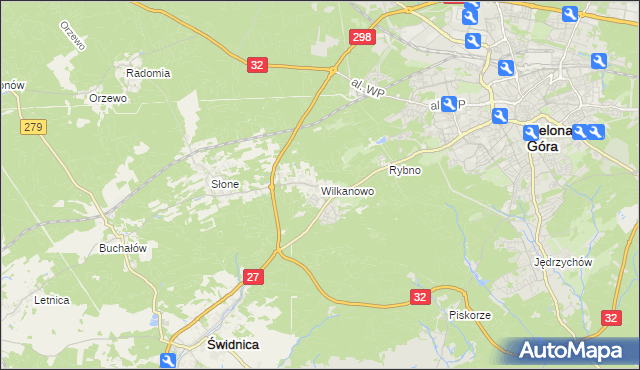 mapa Wilkanowo gmina Świdnica, Wilkanowo gmina Świdnica na mapie Targeo