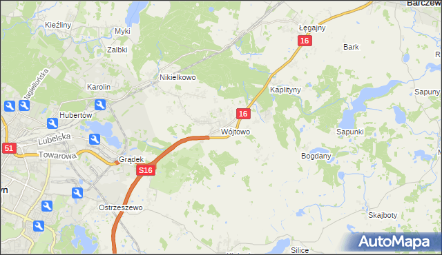 mapa Wójtowo gmina Barczewo, Wójtowo gmina Barczewo na mapie Targeo