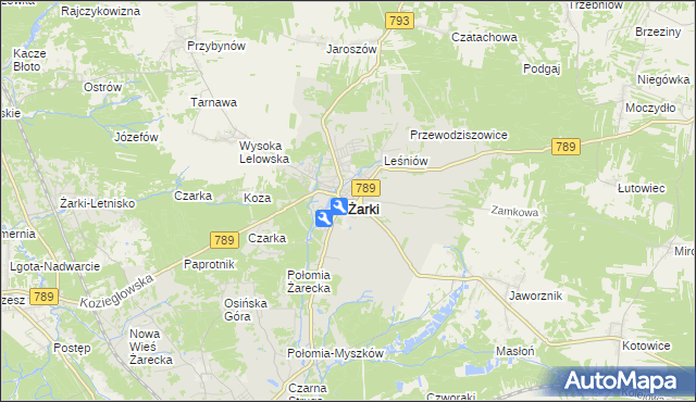 mapa Żarki powiat myszkowski, Żarki powiat myszkowski na mapie Targeo
