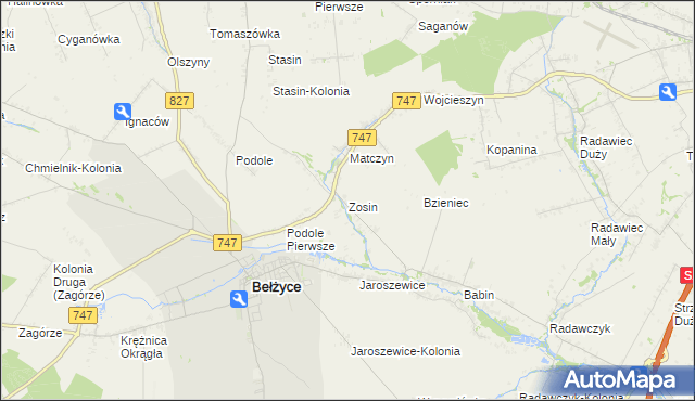 mapa Zosin gmina Bełżyce, Zosin gmina Bełżyce na mapie Targeo