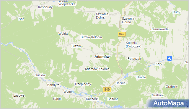 mapa Adamów powiat zamojski, Adamów powiat zamojski na mapie Targeo