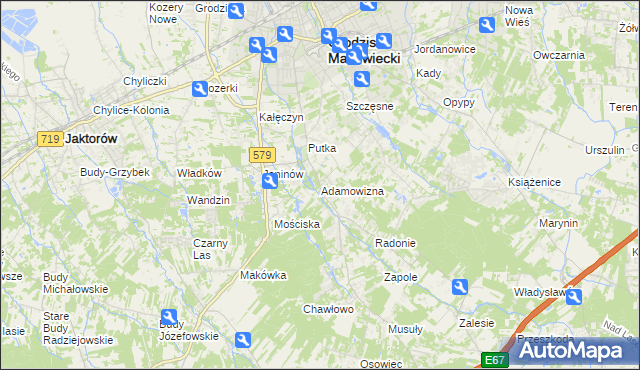 mapa Adamowizna gmina Grodzisk Mazowiecki, Adamowizna gmina Grodzisk Mazowiecki na mapie Targeo
