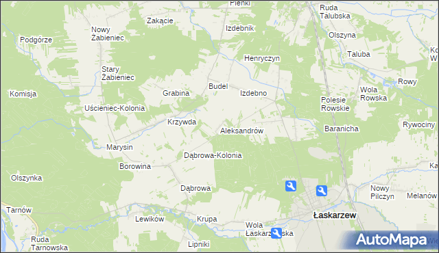 mapa Aleksandrów gmina Łaskarzew, Aleksandrów gmina Łaskarzew na mapie Targeo