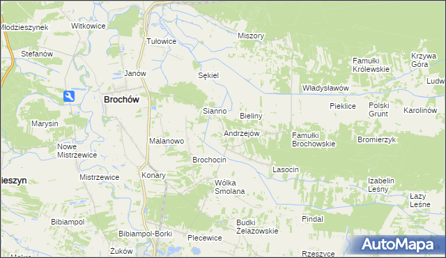 mapa Andrzejów gmina Brochów, Andrzejów gmina Brochów na mapie Targeo
