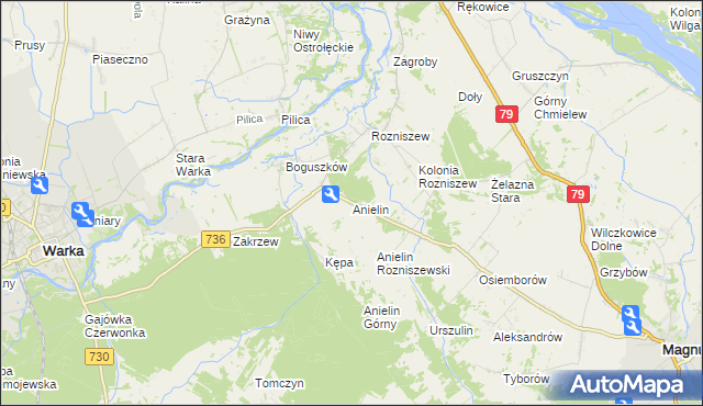 mapa Anielin gmina Magnuszew, Anielin gmina Magnuszew na mapie Targeo