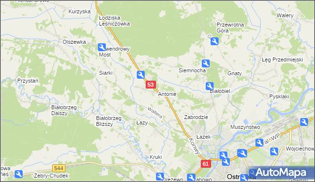 mapa Antonie gmina Olszewo-Borki, Antonie gmina Olszewo-Borki na mapie Targeo