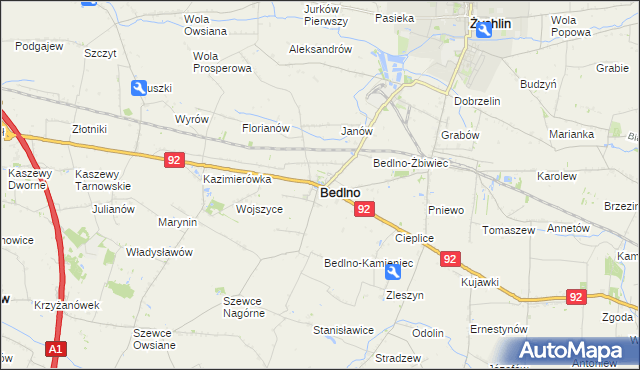 mapa Bedlno powiat kutnowski, Bedlno powiat kutnowski na mapie Targeo