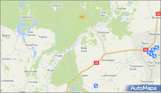 mapa Biała Góra gmina Lubawa, Biała Góra gmina Lubawa na mapie Targeo