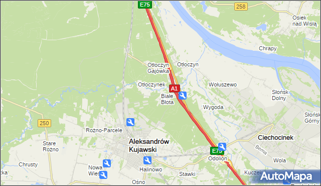mapa Białe Błota gmina Aleksandrów Kujawski, Białe Błota gmina Aleksandrów Kujawski na mapie Targeo