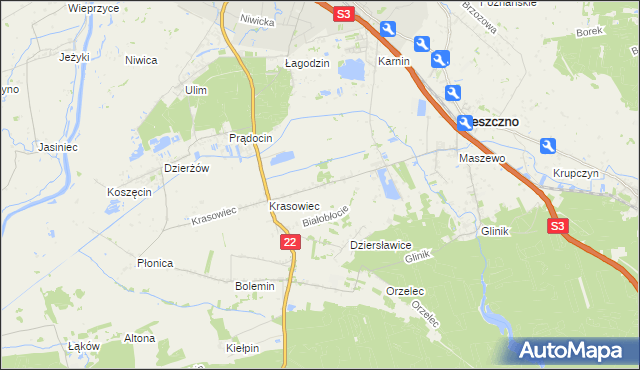 mapa Białobłocie gmina Deszczno, Białobłocie gmina Deszczno na mapie Targeo