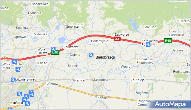 mapa Białobrzegi powiat łańcucki, Białobrzegi powiat łańcucki na mapie Targeo