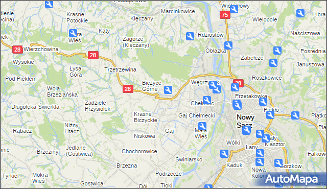 mapa Biczyce Dolne, Biczyce Dolne na mapie Targeo