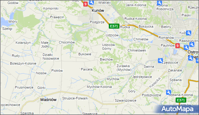 mapa Biechów gmina Kunów, Biechów gmina Kunów na mapie Targeo