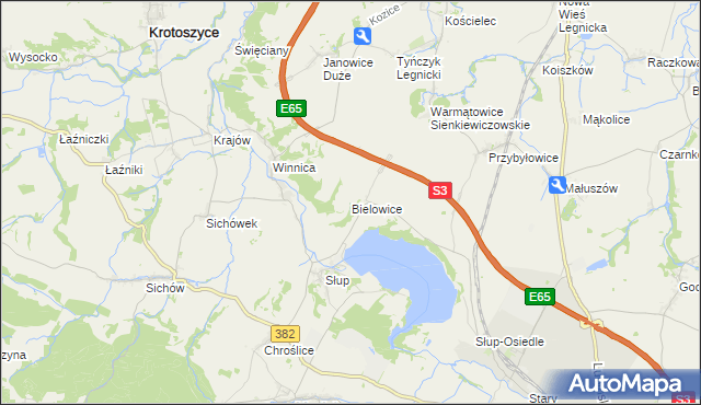 mapa Bielowice gmina Krotoszyce, Bielowice gmina Krotoszyce na mapie Targeo