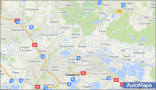 mapa Bobrek gmina Chełmek, Bobrek gmina Chełmek na mapie Targeo