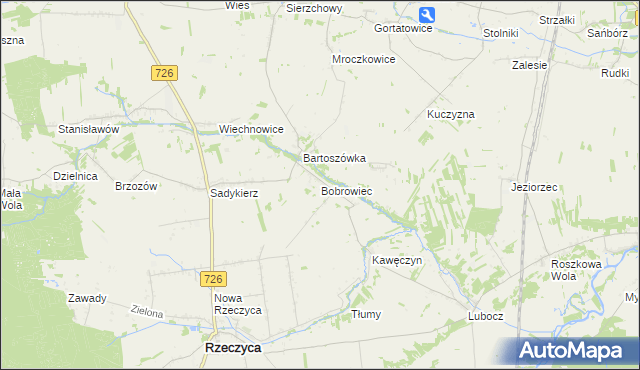 mapa Bobrowiec gmina Rzeczyca, Bobrowiec gmina Rzeczyca na mapie Targeo