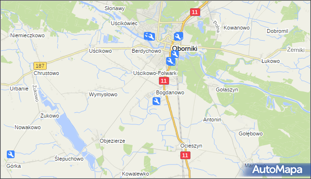 mapa Bogdanowo gmina Oborniki, Bogdanowo gmina Oborniki na mapie Targeo