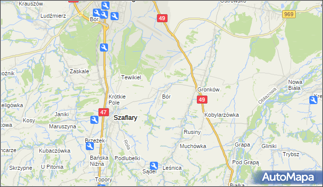 mapa Bór gmina Szaflary, Bór gmina Szaflary na mapie Targeo