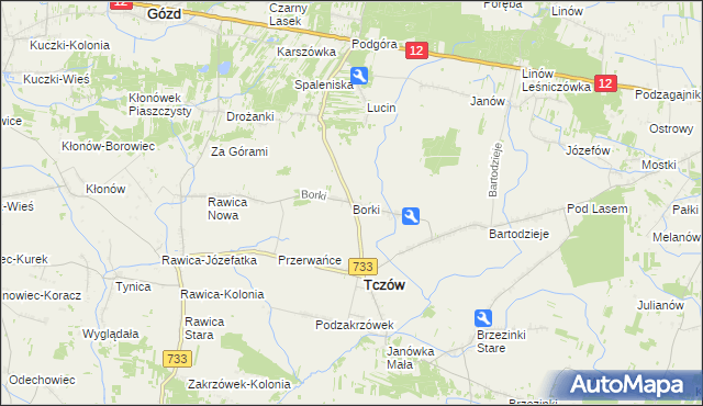 mapa Borki gmina Tczów, Borki gmina Tczów na mapie Targeo