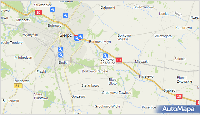 mapa Borkowo Kościelne, Borkowo Kościelne na mapie Targeo