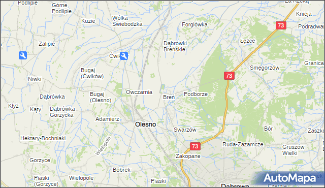 mapa Breń gmina Olesno, Breń gmina Olesno na mapie Targeo