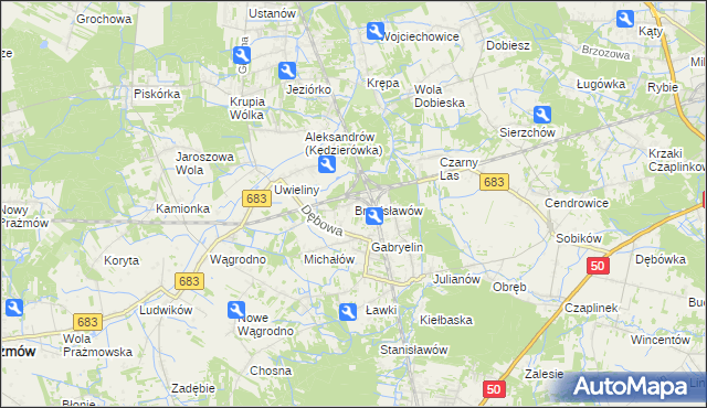 mapa Bronisławów gmina Prażmów, Bronisławów gmina Prażmów na mapie Targeo
