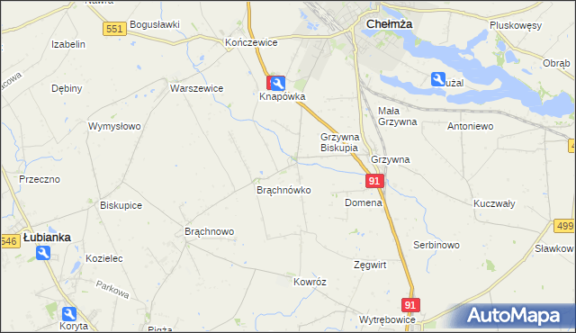 mapa Browina gmina Chełmża, Browina gmina Chełmża na mapie Targeo