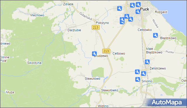 mapa Brudzewo gmina Puck, Brudzewo gmina Puck na mapie Targeo