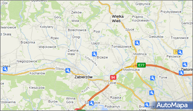 mapa Brzezie gmina Zabierzów, Brzezie gmina Zabierzów na mapie Targeo