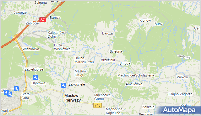 mapa Brzezinki gmina Masłów, Brzezinki gmina Masłów na mapie Targeo