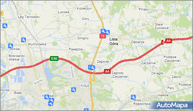 mapa Brzozówka gmina Lisia Góra, Brzozówka gmina Lisia Góra na mapie Targeo