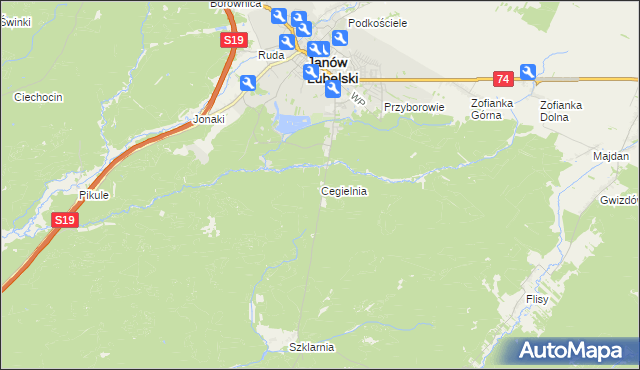 mapa Cegielnia gmina Janów Lubelski, Cegielnia gmina Janów Lubelski na mapie Targeo