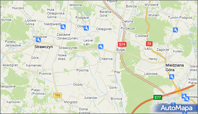 mapa Chełmce gmina Strawczyn, Chełmce gmina Strawczyn na mapie Targeo