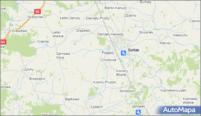 mapa Chrościce gmina Sońsk, Chrościce gmina Sońsk na mapie Targeo